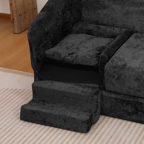 3 Seater Sofa With Built In Pet Bed Nook, Curved Design And 2 Throw Pillows