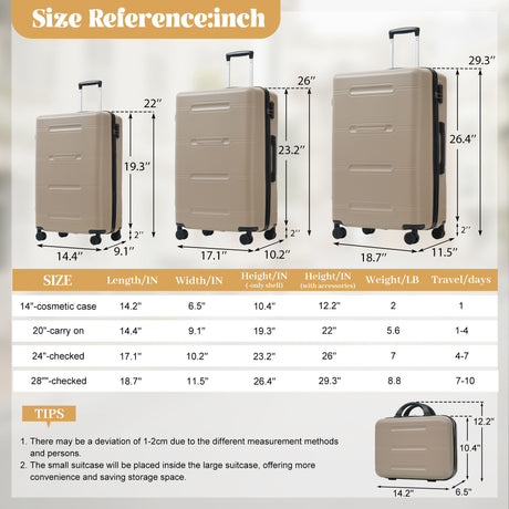 6 Piece Lightweight Hardshell Luggage Set With Double Spinner Wheels, Password Lock