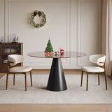 Round Dining Table & Glass Top - Black / Brown