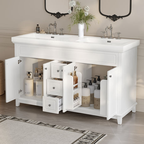 Bathroom Vanity With Double Sinks, 3 Drawers & 4 Doors - White