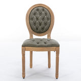 French Style Solid Wood Frame Antique Painting, Hand-Pulled Buckle Decoration Artificial Dining Chair With Nailhead Trim, Wood Legs
