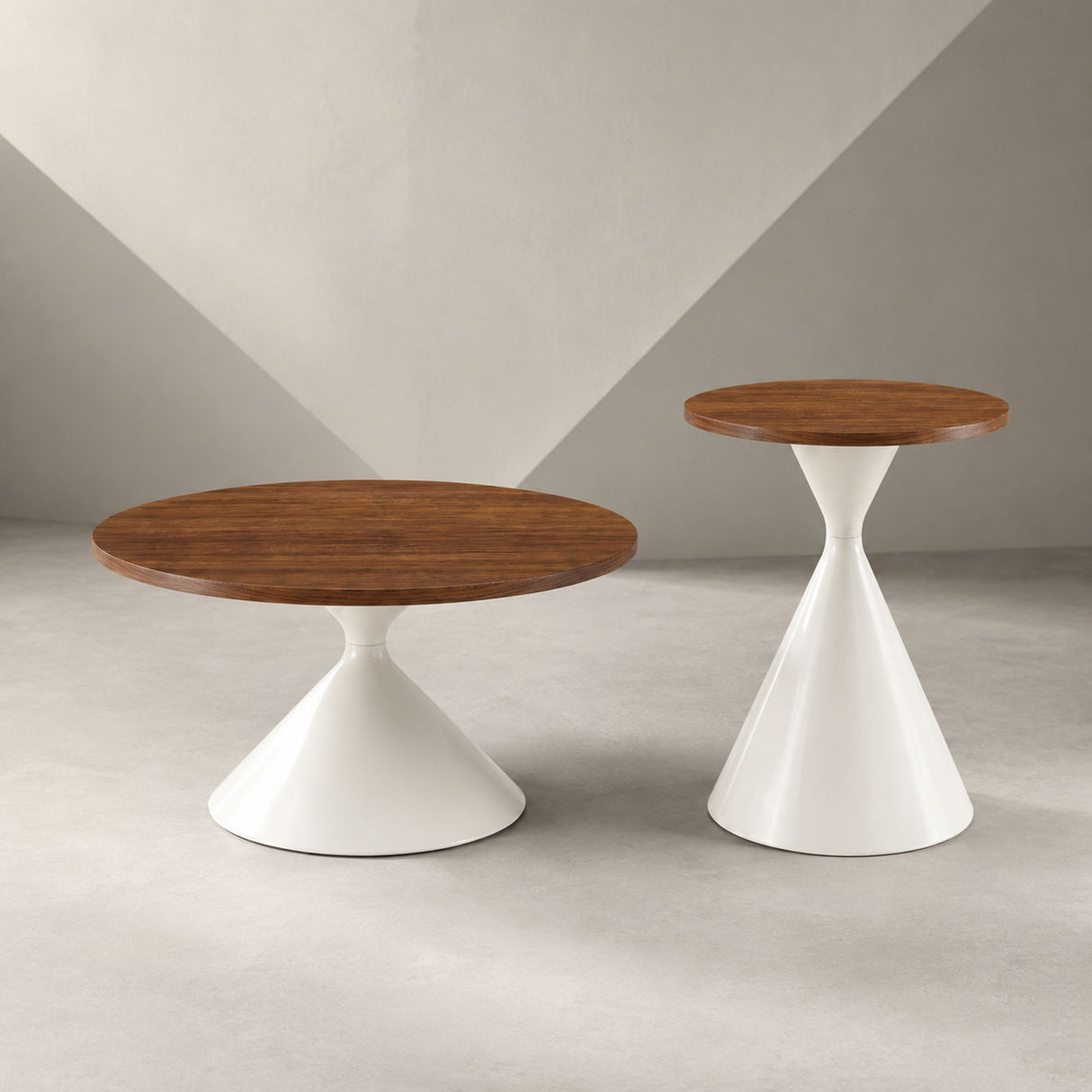 2 Piece Round Coffee Table Set - Walnut / White