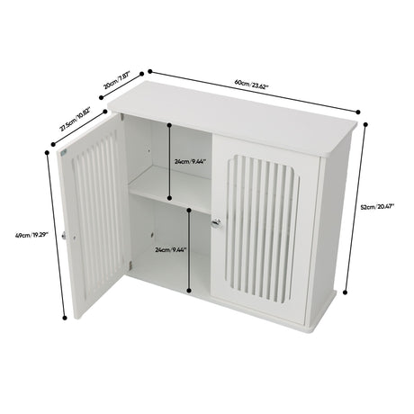 Louvered Double Door Wall Mounted Bathroom Cabinet - White
