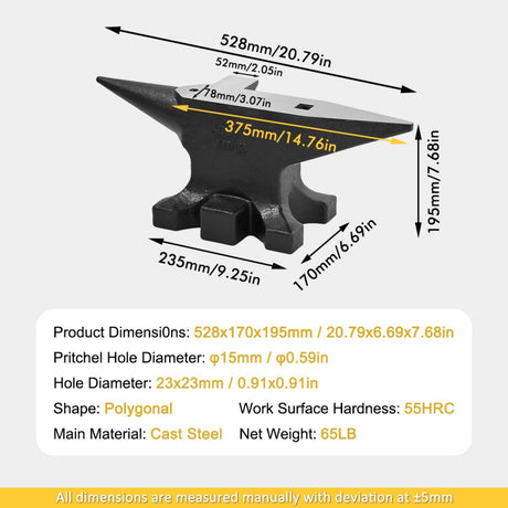 Multi Angle Anvil With Round And Square Holes
