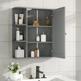 Bathroom Wall Storage Cabinet With Mirror And Adjustable Shelf, 6 Open Shelves