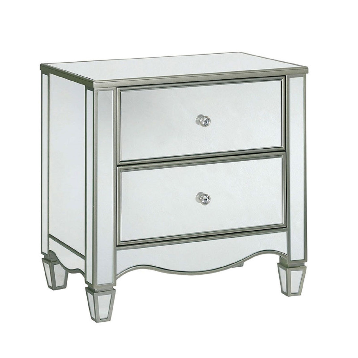 Nightstand With Mirror Panels - Silver