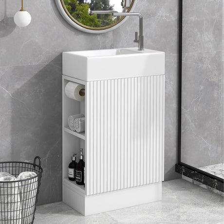 Modern Bathroom Vanity With Sink And 2 Tier Shelf