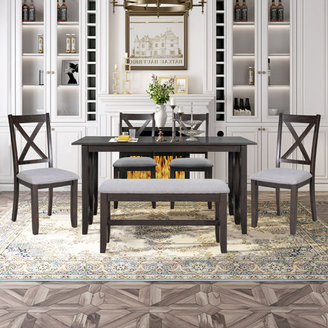 6 Piece Family Dining Room Set, Space Saving Foldable Table And 4 Chairs With Bench