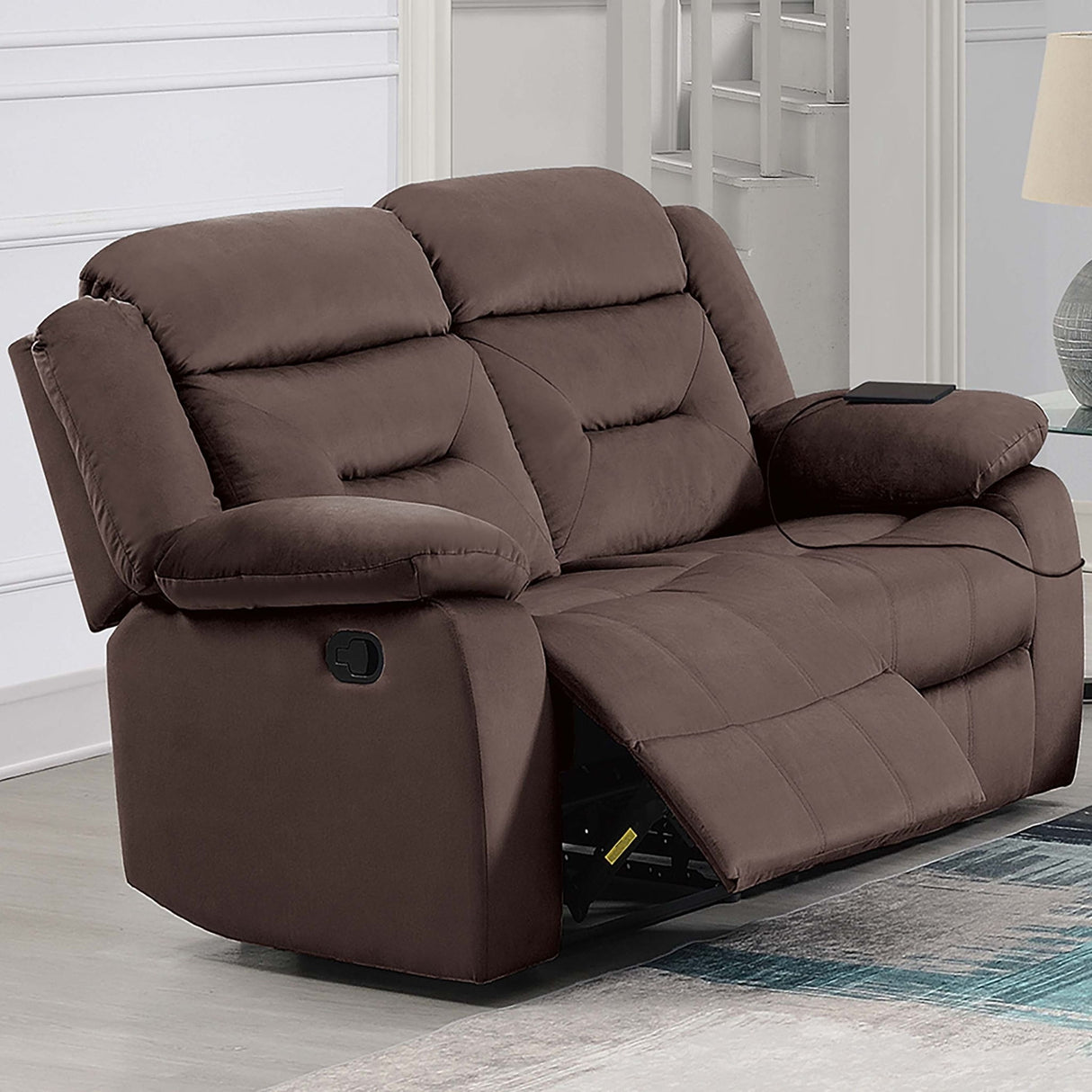 Modern Loveseat With Pillow Arms, Plush Backrest, Horizontal Tufting, USB Port