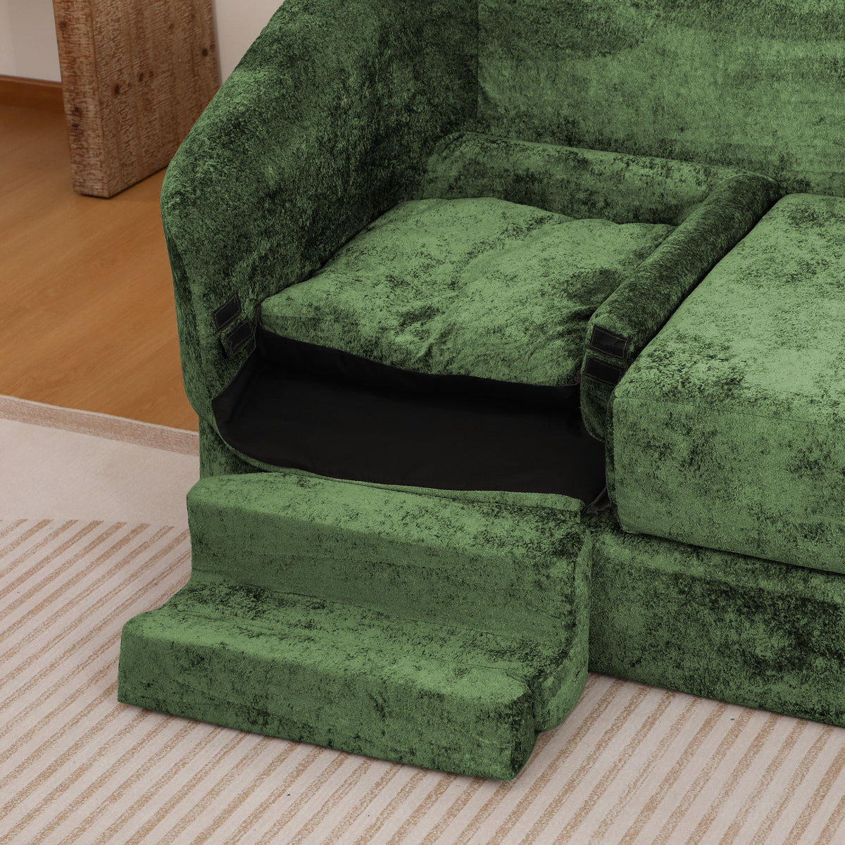 3 Seater Sofa With Built In Pet Bed Nook, Curved Design And 2 Throw Pillows