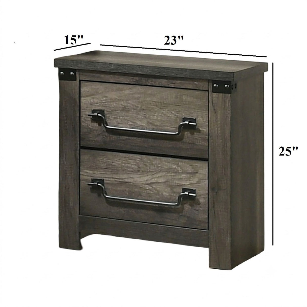 Nightstand, 2 Drawer Storage - Gray