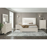 Ciara - King 5 Piece Bedroom Set With LED Lighting, Clean Lines And Upholstered Mirror - Beige