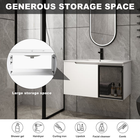 Wall Mounted Bathroom Vanity With Sink, 2 Soft Close Doors, Cabinet & Half Door