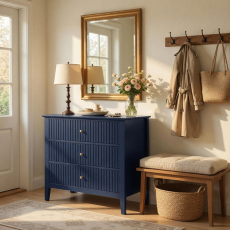 Fluted 3 Drawer Nightstand With Soft Close Slides