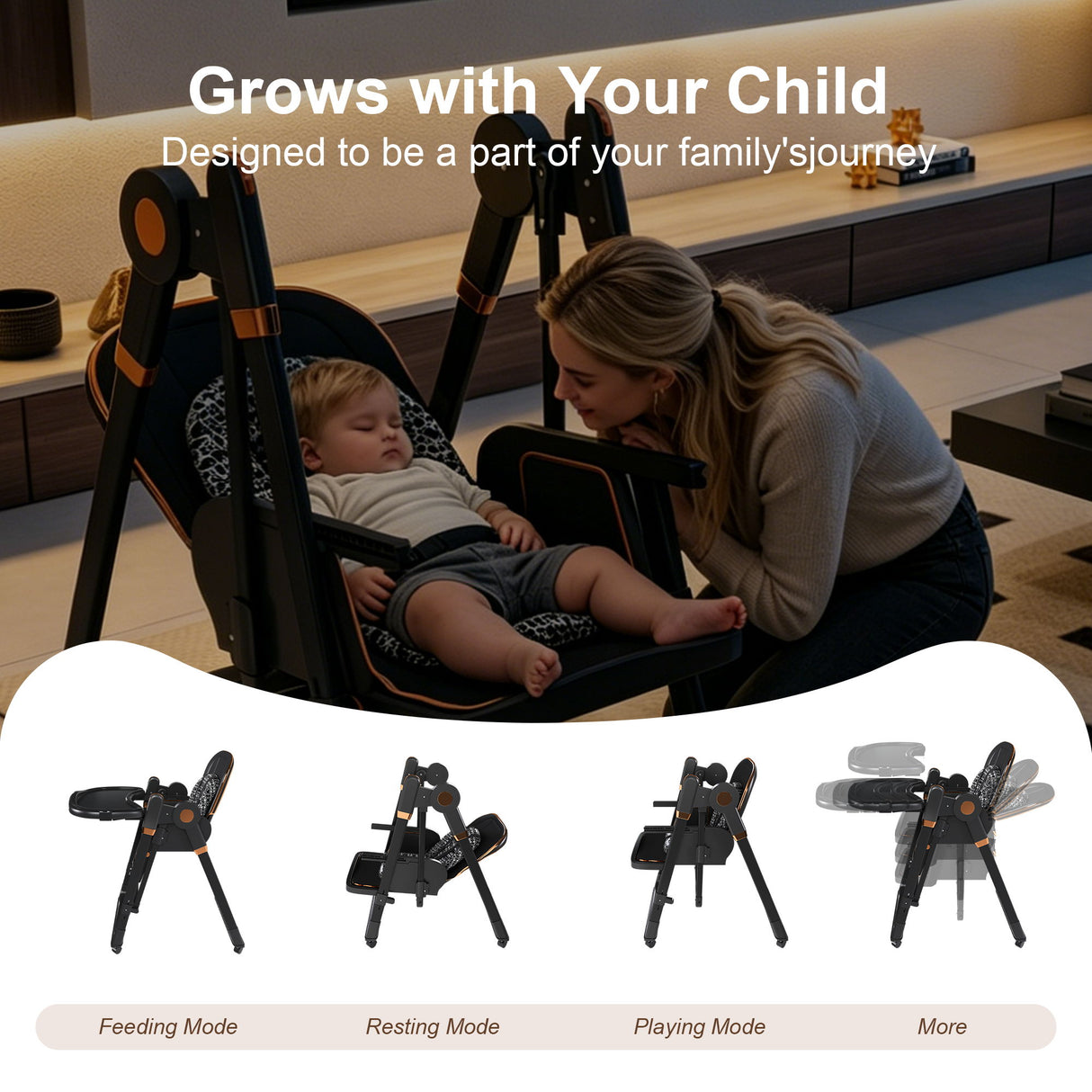 Convertible Baby High Chair To Rocker With 5 Point Harness