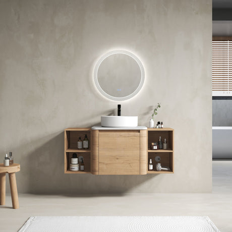 Wall Mounted Bathroom Vanity With Art Sink, 2 Storage Shelves, Soft Close Door