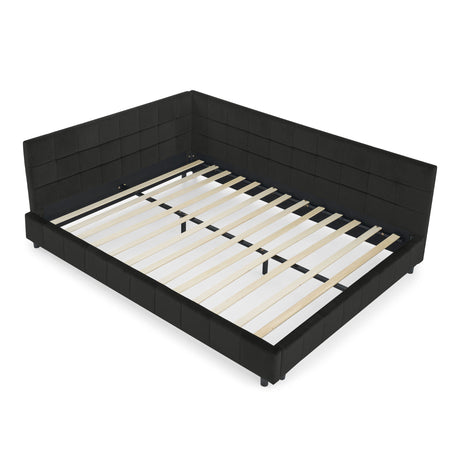 Storage Elegant Upholstered Tufted Bed Frame With Backrest And Armrests