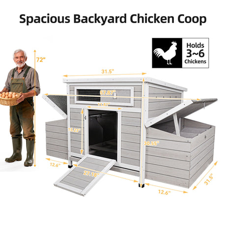 Large Chicken Coop Outdoor Hen House With Dual Nesting Boxes