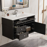 Modern Wall Mounted Floating Cabinet With Double Drawer And Sink