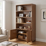 Tall Bookcase Storage Cabinet With 3 Open Shelves & Fluted Double Doors