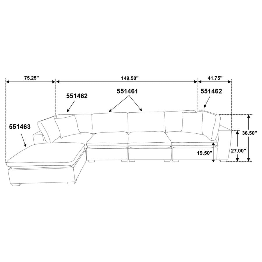 Lakeview 5-piece Upholstered Modular Sectional Sofa Ivory - 551461-SETB