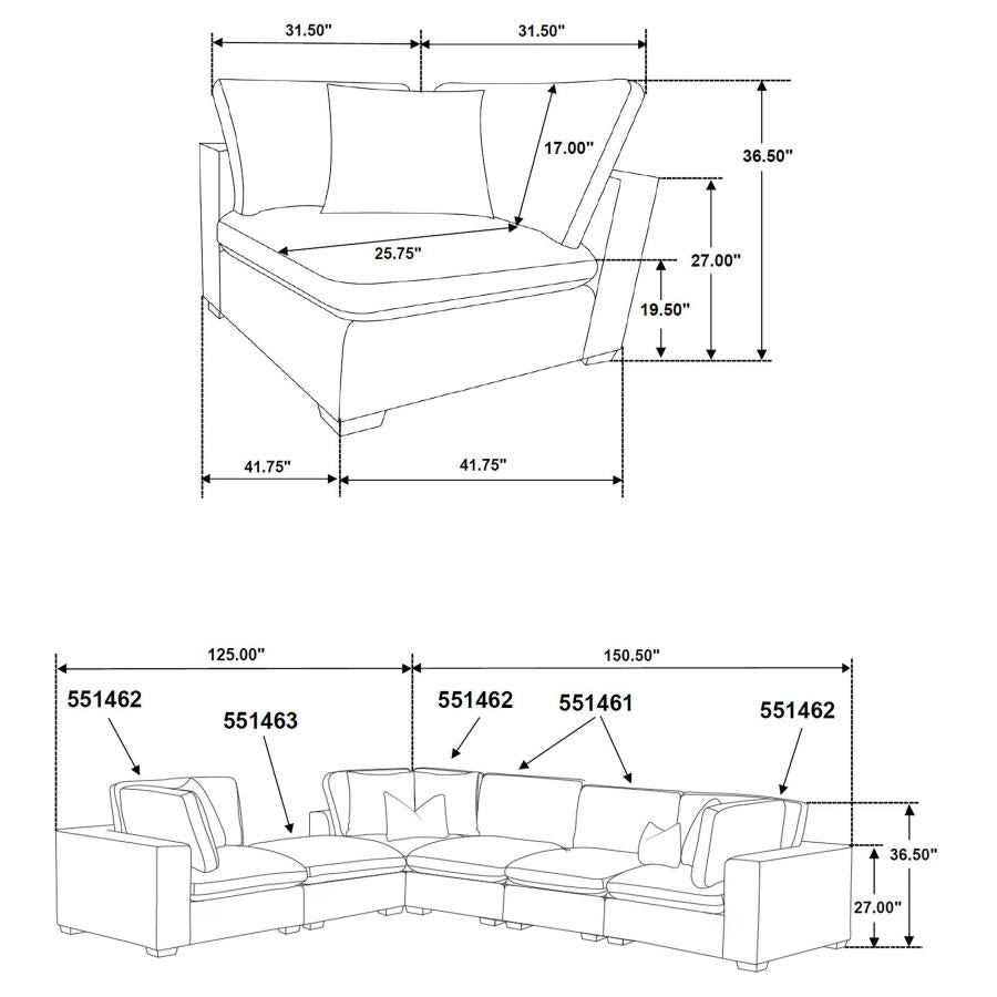 Lakeview 6-piece Upholstered Modular Sectional Sofa Ivory - 551461-SET