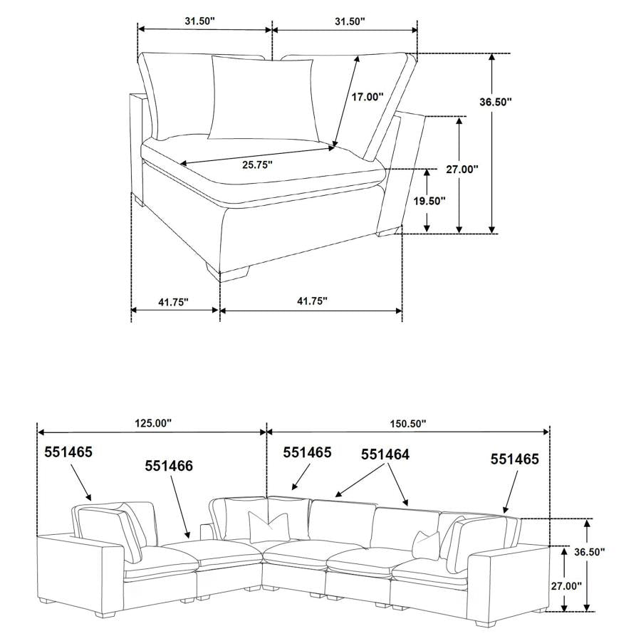 Lakeview 6-piece Upholstered Modular Sectional Chocolate - 551464-SET