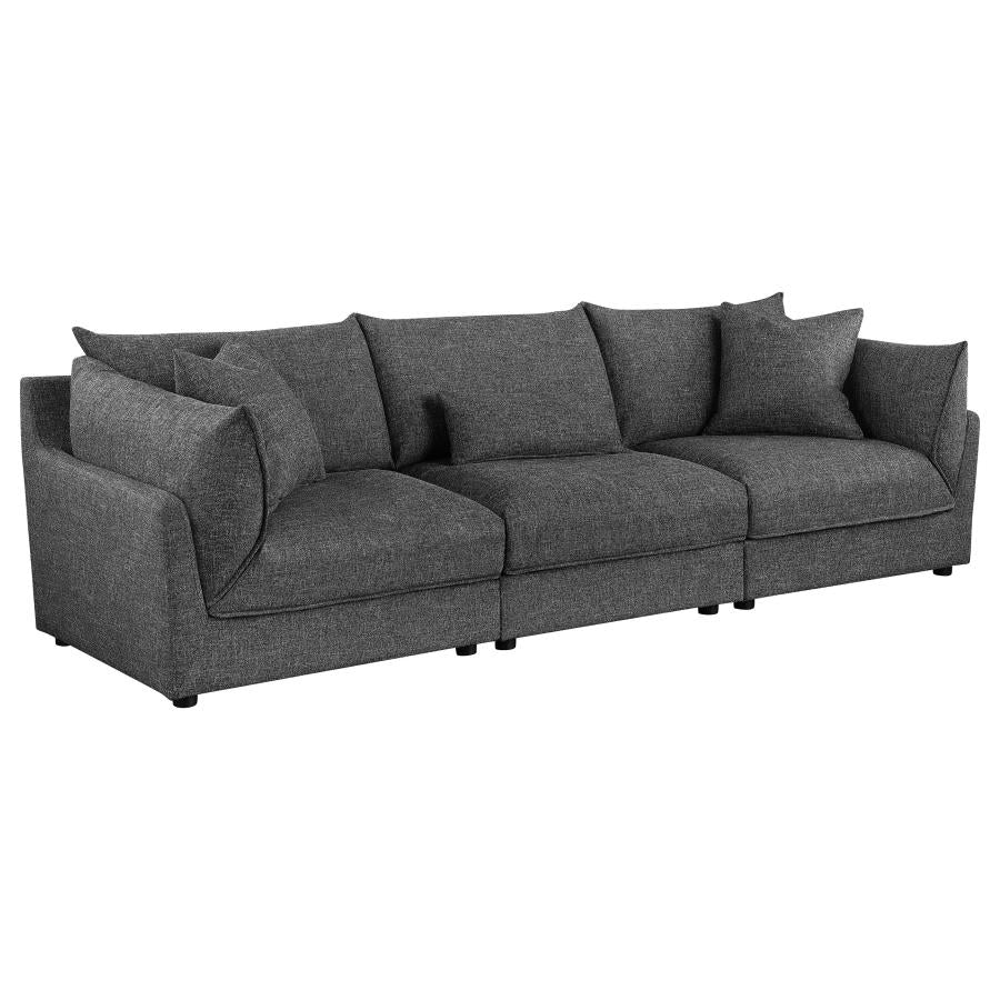 Sasha 3-Piece Upholstered Sofa Barely Black - 551681-SETB