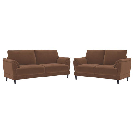 Selma 2-piece Velvet Upholstered Crescent Arm Sofa Set Rust - 552101-S2