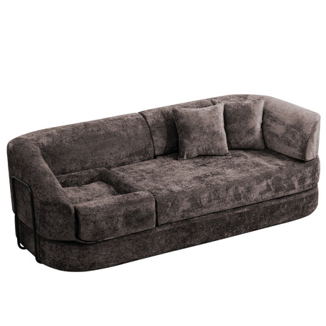 3 Seater Sofa With Built In Pet Bed Nook, Curved Design And 2 Throw Pillows