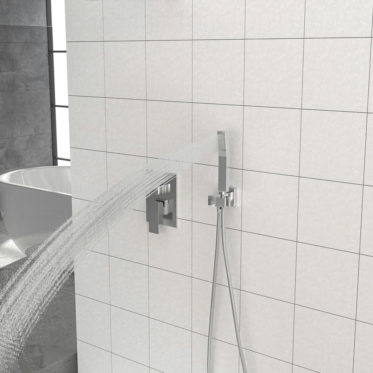 Dual Shower Head System With 12" Square Rain Shower And Rough In Valve