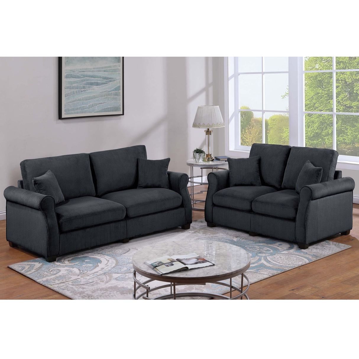 Contemporary 2 Piece Sofa Set With Matching Pillows