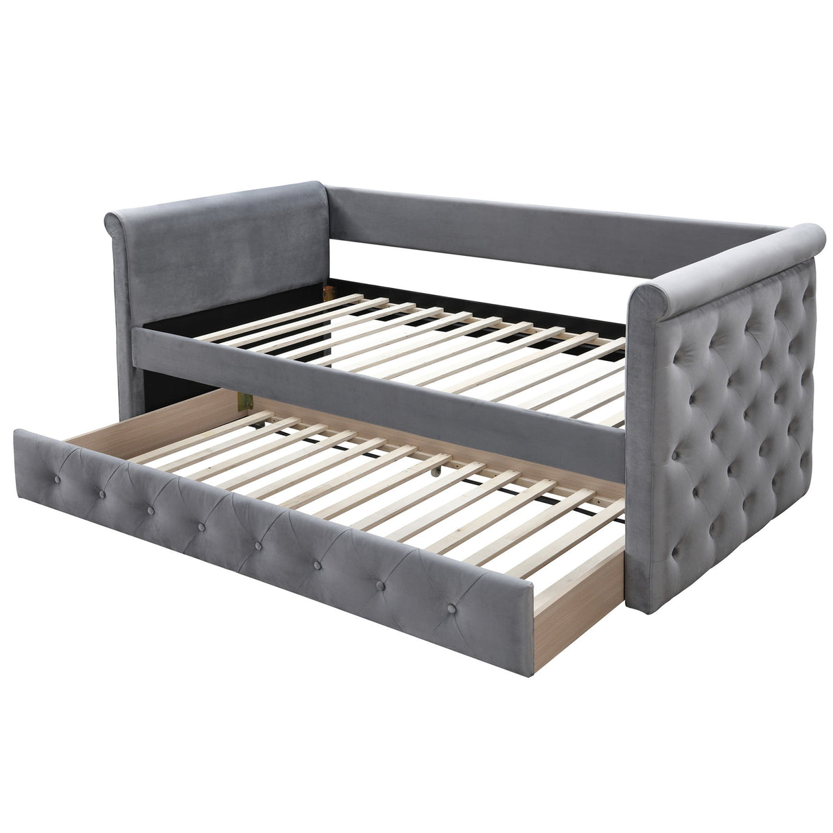 Contemporary Button Tufted Daybed With Slat Trundle
