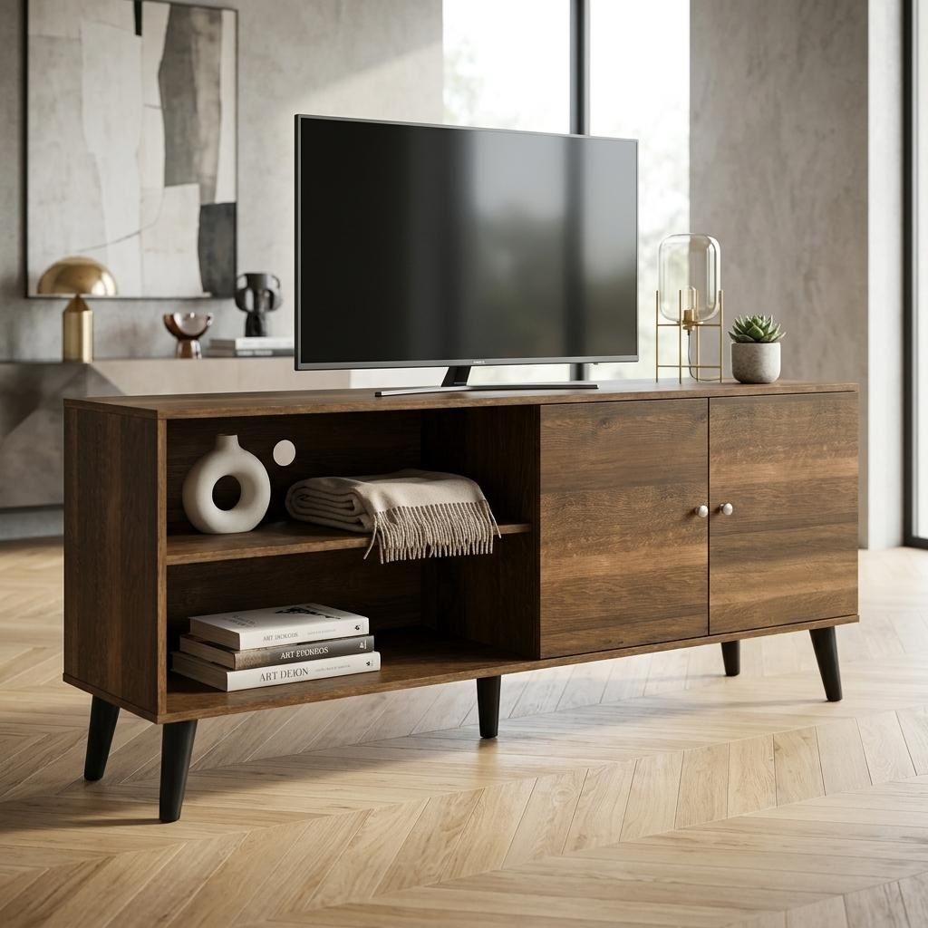 Amidon - TV Stand, With 2 Storage Shelves And 1 Cabinet
