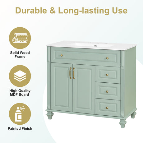 Modern Bathroom Vanity With Sink, 3 Drawers & 2 Doors