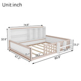 Platform Bed Frame With Guardrail, Storage Shelves & Bookshelf