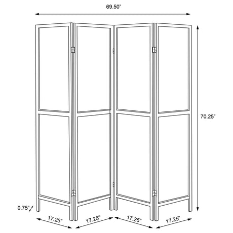 4 Panel Folding Screen, Space Divider - Brown