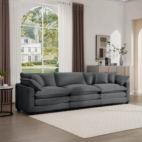 Mid-Century Modern 3 Seater Sectional Sofa With Arm And Throw Pillows