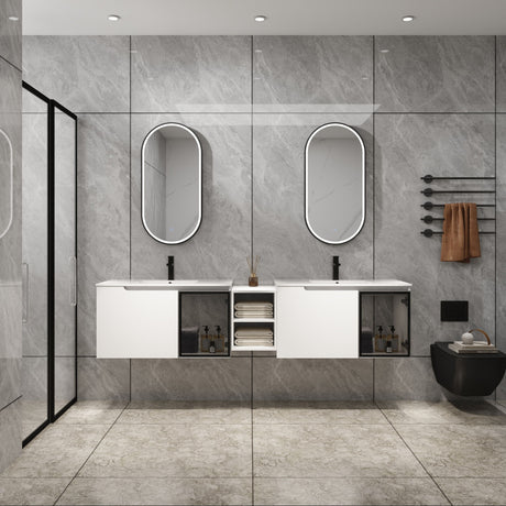 Wall Mounted Bathroom Vanity With Sink, Soft Close Doors, Cabinet & Half Door