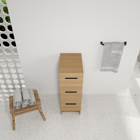 Slim Freestanding Bathroom Storage Cabinet, 3 Drawers - Light Oak