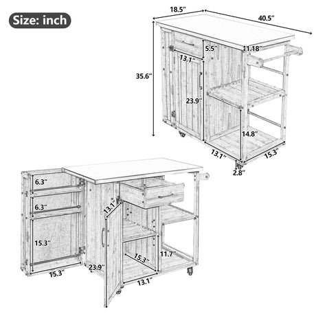 Outdoor Kitchen Island Prep Station With Lockable Wheels, Ample Storage, Towel & Spice Racks