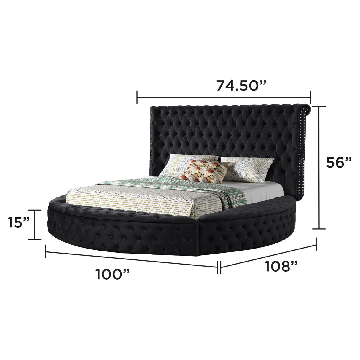 Hazel - Queen Size Tufted Storage Bed & Bluetooth Speakers, USB Port - Black