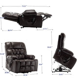Lift Chair With Heat & Massage, 2 Pockets, 2 Cup Holders, Dual Remote - Wine Red