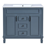 36" Bathroom Vanity With Top Sink, Basin On Cabinet With 2 Soft Closing Doors And 2 Drawers - Blue