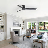52" Ceiling Fan, No Light Flush Mount Low Profile 3 Blades With Remote Control