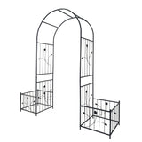 Metal Garden Arch With Two Plant Stands Wide High Climbing Plants Support Rose Arch Outdoor - Black