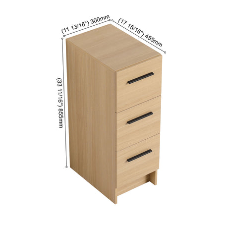 Slim Freestanding Bathroom Storage Cabinet, 3 Drawers - Light Oak