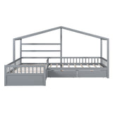 L Shape Platform Bed With 3 Storage Drawers