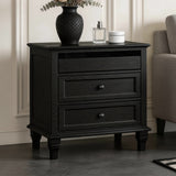 Nightstand With Charging Station, 3 Drawer Storage Table