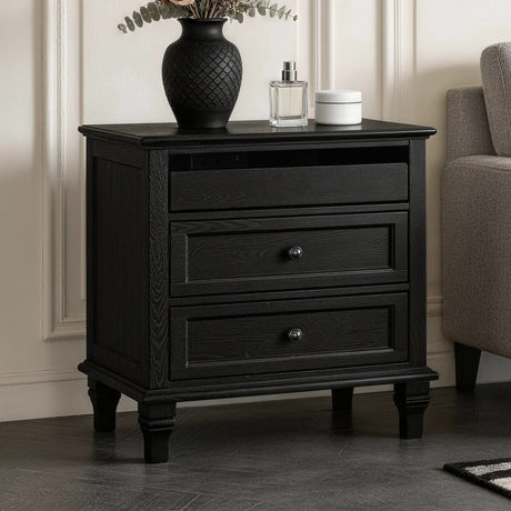 Nightstand With Charging Station, 3 Drawer Storage Table